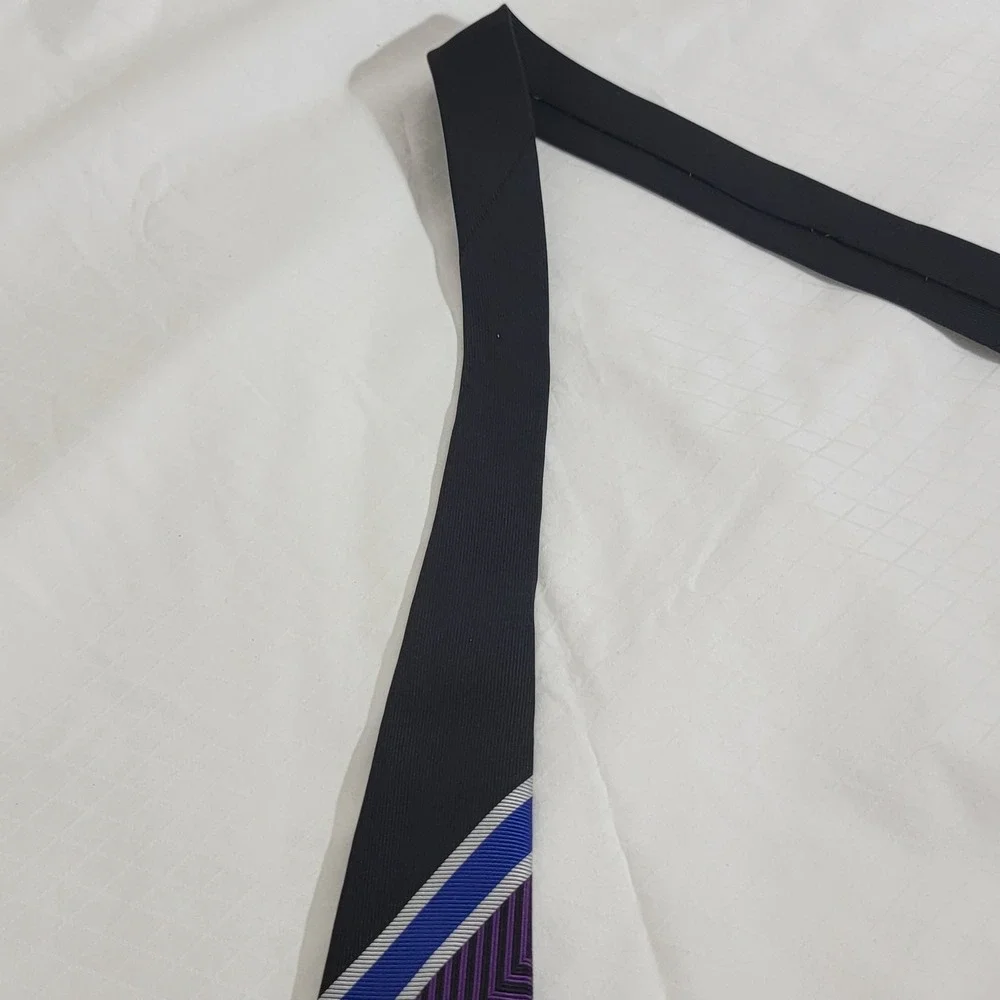 XMI Platinum Silk Tie Purple Blue Chevron Repp Stripe Hand Made USA
